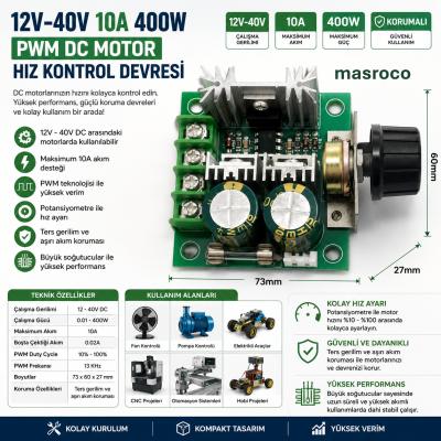 12V-40V 10A 400W PWM DC Motor Sürücü Devresi