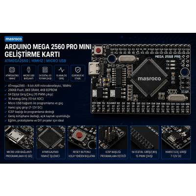 Arduino Mega 2560 Pro Mini (Lehimli Header-USB Kablo Dahil)