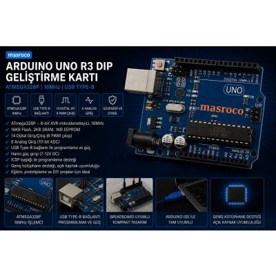 Arduino UNO R3 DIP ATmega328P CH340G (Header + USB Kablo Dahil)