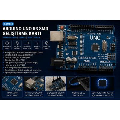 Arduino UNO R3 SMD ATmega328P CH340G (Header + USB Kablo Dahil)