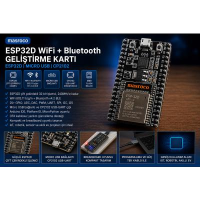ESP32-D WiFi Bluetooth Geliştirme Kartı DevKitC V4 (Siyah PCB, USB Kablo Dahil)