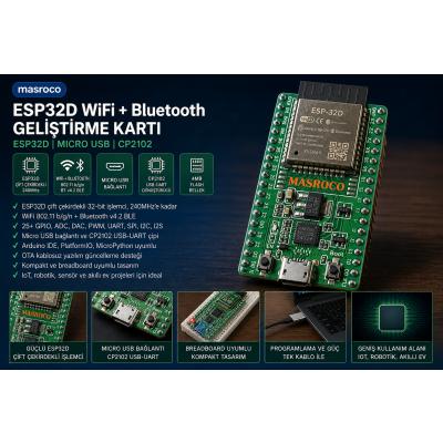 ESP32-D WiFi Bluetooth Geliştirme Kartı DevKitC V4 (Yeşil PCB, USB Kablo Dahil)