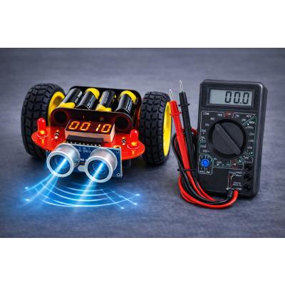 MASROKİT MU2-7888 Ultrasonik Sensörlü Engelden Kaçan Robot Eğitim Kiti + Multimetre Elektronik Ölçüm 