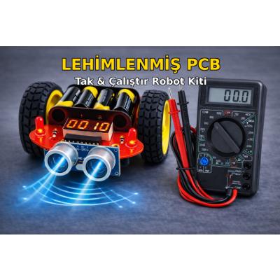 MASROKİT MU2L-7823 Ultrasonik Sensörlü Engelden Kaçan Robot Eğitim Kiti (Lehimlenmiş PCB’li )+ Multimetre Elektronik Ölçüm