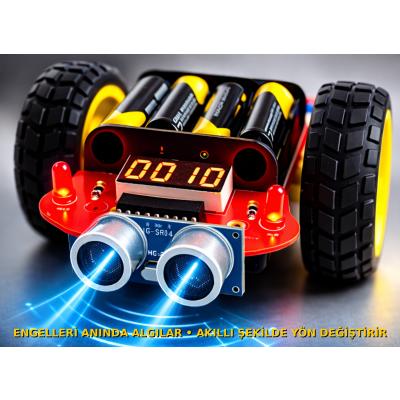 MASROKİT U2-7715 Ultrasonik Sensörlü Engelden Kaçan Robot Eğitim Kiti – Lehimlemeli STEM Robotik Kit