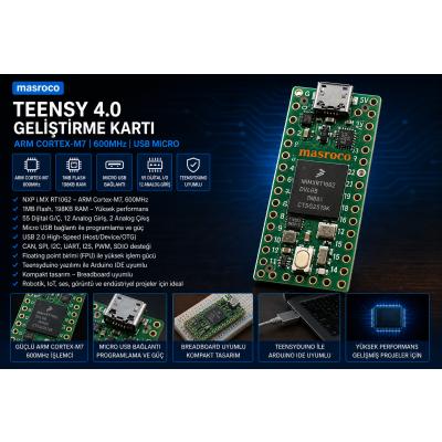 Teensy 4.0 Orijinal Geliştirme Kartı – ARM Cortex-M7 600MHz (Header + USB Kablo Dahil)