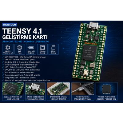 Teensy 4.1 Orijinal Geliştirme Kartı - ARM Cortex-M7 600 MHz (Header + USB Kablo Dahil)