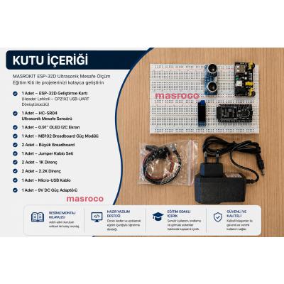 MASROKİT ESP-32D Geliştirme Kartlı Ultrasonik Mesafe Ölçüm Eğitim Kiti – Hazır Kod, Kullanıcı Yüklemeli